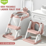 Baybee Crown Western Toilet Potty Seat for Kids | Baby Potty Training Seat with Ladder, Adjustable Step Height & Soft Cushion | Toddler Toilet Training Seat Chair for Boys & Girls 1-8 Years (Pink)