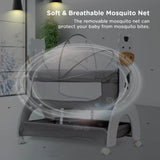 Mee Mee 2-in-1 Wooden Baby Swing & Cot – Convertible Bassinet with Mosquito Net, Mattress Pad & Lockable Wheels – Suitable for Newborn to 18 Months – 15 kg Capacity (Grey) - Timbuktoon