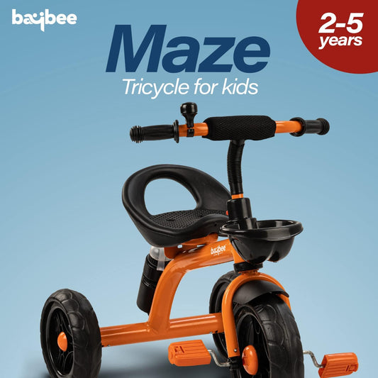 Baybee Maze Baby Tricycle for Kids | Balanced Trike with Adjustable Handle & Seat, Bottle Holder & Storage Basket | Kids Cycle for Boys & Girls 2–5 Years (Orange)
