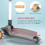 Baybee Phantom Baby Kick Scooter for Kids | Foldable 3-Wheel Kids Scooter with 3 Height Adjustable Handlebar, Music, LED PU Wheels & Rear Brake | Runner Skating Scooter for Boys & Girls 2–10 Years (Grey)