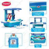 Chanak Premium Doctor Set Trolley for Kids | Pretend Play Doctor Kit with LED Light Instruments | Portable Medical Trolley for Boys & Girls 3+ Years | BIS Approved (Blue Trolley)