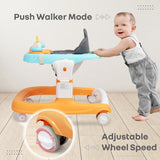 R for Rabbit Little Feet Sportz Baby Walker for Kids 9–18 Months | 2-in-1 Seated & Push Activity Walker with Music, Adjustable Height, Meal Tray & Foldable Design (Orange Blue)