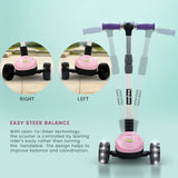 Baybee Phantom Baby Kick Scooter for Kids | Foldable 3-Wheel Kids Scooter with 3 Height Adjustable Handle, Music, LED PU Wheels & Brake | Runner Skating Scooter for Boys & Girls 2–10 Years (Pink)