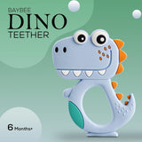 Baybee Silicone Baby Teether for Teething Gums | Manhattan Teething Rattle Toy with Loops Ring | 100% Food-Grade, BPA-Free Chew Teether for Infants (6–12 Months, Dinosaur Blue)