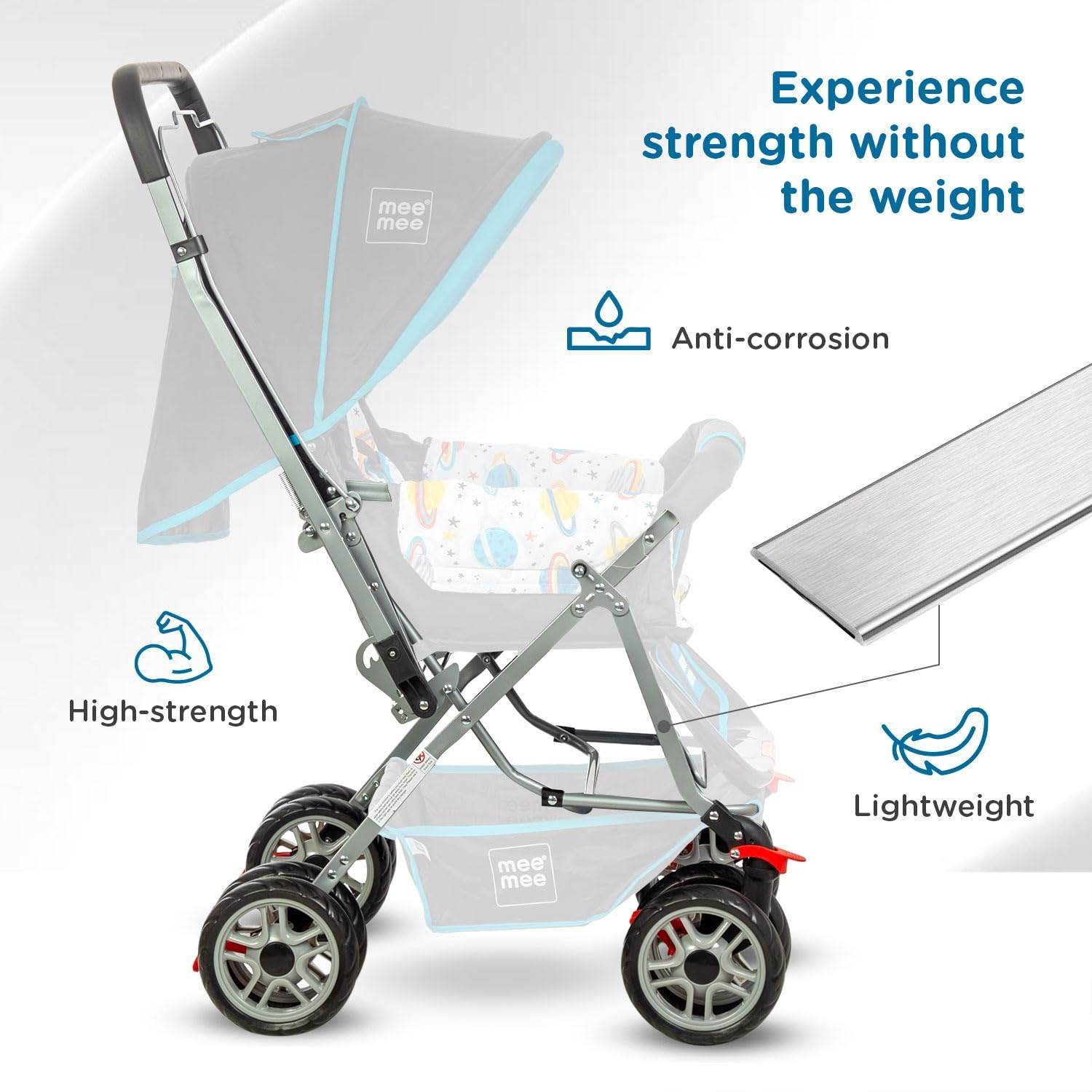Mee Mee Little Explorer Advanced Infant Pram & Pushchair – Suitable for Newborn to 3 Years, Secure Harness, Adjustable Recline, All-Direction Wheels, Large Under-Seat Basket, Reversible Grip, Net Cover (DX Blue) - Timbuktoon