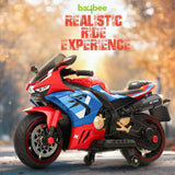 BAYBEE Hetong Baby Battery Operated Ride-On Bike for Kids | Electric Racing Bike with Hand Accelerator, Music & LED Lights | 3 to 8 Years (Red)
