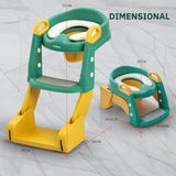 Baybee Vega 3-in-1 Western Toilet Potty Seat for Kids | Baby Potty Training Seat Chair with Ladder, Handles, Soft Cushion & Splash Guard | Convertible Toddler Toilet Seat for Boys & Girls 1-8 Years (Green, Plastic)