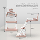 Baybee Crown Western Toilet Potty Seat for Kids | Baby Potty Training Seat with Ladder, Adjustable Step Height & Soft Cushion | Toddler Toilet Training Seat Chair for Boys & Girls 1-8 Years (Pink)