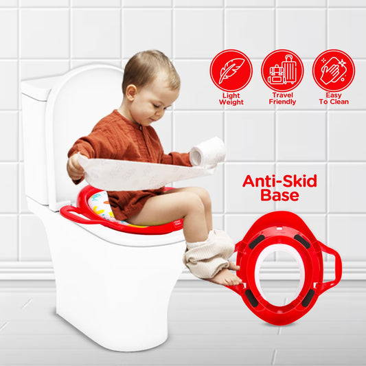 Mee Mee Premium Baby Cushioned Potty Seat with Easy Grip Handles – Red Comfortable Toilet Training Seat for Kids & Toddlers | Fits Standard Toilets