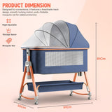 BAYBEE 3-in-1 Baby Bedside Crib Cradle with 6 Height Adjustments | Portable Bedside Bassinet with Storage Tray, Rocker Function & Wheels | Travel Crib Cot for Baby (Clorah Blue)