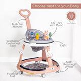 Mee Mee Premium Adjustable Baby Walker – 7 Height Levels, Detachable Foot Mat, Musical Play Tray, Cushioned High Backrest, 360° Swivel Wheels, 6–24 Months, Up to 15 kg (Pink) - Timbuktoon
