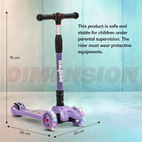 Baybee Flash Kids Kick Scooter | 3-Wheel Foldable Scooter with Adjustable Handlebar, LED PU Wheels & Rear Brake | Purple Skating Scooter for Kids Up to 75 Kg