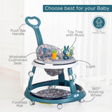 Mee Mee Premium Adjustable Baby Walker – 7 Height Levels, Removable Foot Mat, Musical Play Tray, Cushioned High Backrest, 360° Swivel, 6–24 Months, Up to 15 kg (Blue) - Timbuktoon