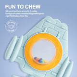 Baybee Silicone Baby Teether for Teething Gums | Manhattan Teething Rattle Toy with Loops Ring | 100% Food-Grade, BPA-Free Chew Teether for Infants (6–12 Months, Rocket Blue)