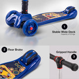 Baybee Flash Kick Scooter for Kids | Foldable 3-Wheel Scooter with 4 Height Adjustable Handlebar, LED PU Wheels & Rear Brake | Skating Scooters Up to 75 Kg Capacity | Blue