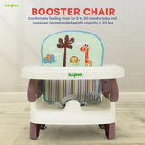 Baybee Portable Baby Booster Chair for Feeding | Folding Dining Chair with 2-Level Height Adjustment, Removable Food Tray & Safety Belt | Infant Sitting Chair for Kids 6 Months–3 Years (Brown)
