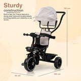 Baybee Maestro 2-in-1 Baby Tricycle for Kids | Smart Kids Trike with Parental Push Handle, Cushioned Seat, Canopy & Safety Guardrail | Baby Cycle for 2–5 Years (White)