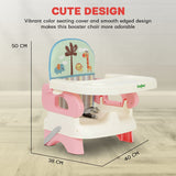 Baybee Portable Baby Booster Chair for Feeding | Folding Dining Chair with 2-Level Height Adjustment, Removable Food Tray & Safety Belt | Infant Sitting Chair for Kids 6 Months–3 Years (Pink)