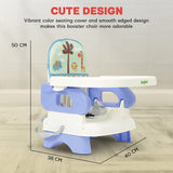 Baybee Foldable Baby Booster Seat for Feeding | Portable Infant Feeding Chair with 2-Level Height Adjustment, Removable Food Tray & Safety Belt | Baby Sitting Chair for Kids 6 Months–3 Years (Blue)