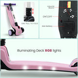Baybee Phantom Baby Kick Scooter for Kids | Foldable 3-Wheel Kids Scooter with 3 Height Adjustable Handle, Music, LED PU Wheels & Brake | Runner Skating Scooter for Boys & Girls 2–10 Years (Pink)