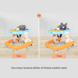 R for Rabbit Little Feet Sportz Baby Walker for Kids 9–18 Months | 2-in-1 Seated & Push Activity Walker with Music, Adjustable Height, Meal Tray & Foldable Design (Orange Blue)