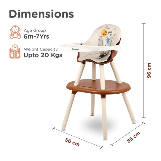R for Rabbit Cherry Berry Tusky 3-in-1 Convertible High Chair for Babies & Kids – Compact Fold, Dual Meal Trays, Travel-Friendly, BPA-Free Anti-Slip Seat, Suitable for 6 Months–7 Years (Brown Cream)