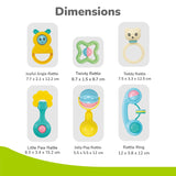 R for Rabbit Orapple Jingle Joy Baby Rattles Set | 6 Pcs Lightweight Infant Rattle Toys | BPA-Free, Non-Toxic, Safe Round Edges | Newborn Baby Toys (Multicolor)