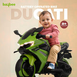 Baybee Baby Battery Operated Bike for Kids | Rechargeable Ride-on Toy Bike with Foot Accelerator, Music, LED Lights & Training Wheels | Electric Bike for Boys & Girls 1 to 3 Years (Green)