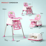 Baybee 4-in-1 Convertible High Chair for Kids | Foldable Baby Feeding Chair with Safety Harness, Adjustable Tray, Booster Seat & Recliner | Portable & Easy-to-Clean Dining Chair (Pink)