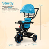 Baybee Maestro 2-in-1 Baby Tricycle for Kids | Smart Kids Trike with Parental Push Handle, Cushioned Seat, Canopy & Safety Guardrail | Baby Cycle for 2–5 Years (Blue)