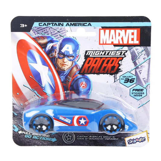 SKOODLE Marvel Pull-Back Hyper Car for Kids | Captain America Edition | Durable Pull Back & Go Vehicle Toy | Sturdy Marvel-Inspired Car for Boys & Girls | Fun & Educational Gift – Blue