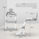 Baybee Crown Western Toilet Potty Seat for Kids | Baby Potty Training Seat with Ladder, Adjustable Step Height & Soft Cushion | Toddler Toilet Training Seat Chair for Boys & Girls 1-8 Years (Grey)