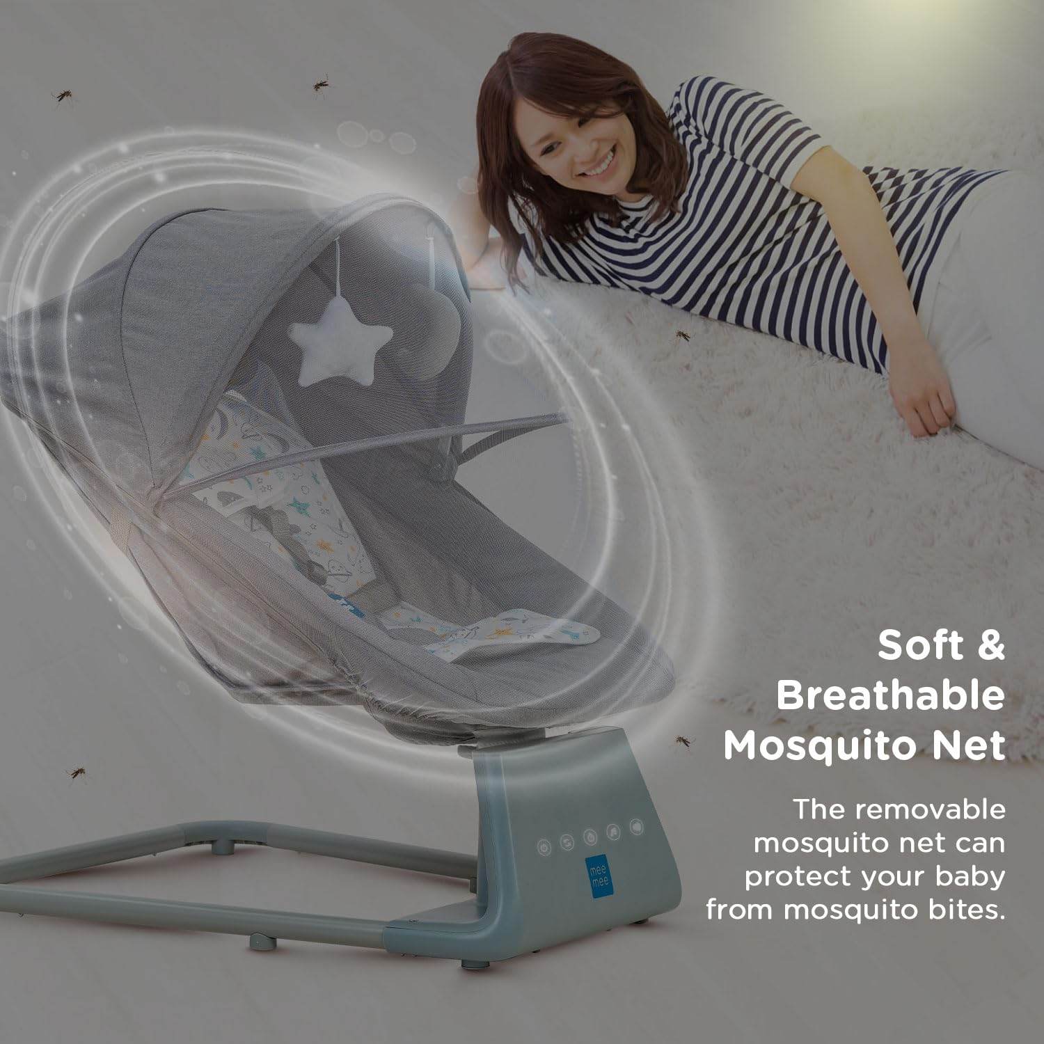 Mee Mee Automatic Baby Rocker & Swing Chair with Bluetooth Music, Remote Control, Timer, Safety Belt, Mosquito Net & Lightweight Design - Timbuktoon