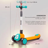 Goodluck Baybee Dusty Kick Scooter for Kids | 3-Wheel Foldable Scooter with LED PU Wheels, Adjustable Handlebar & Music | Outdoor Runner Skate Scooter for Boys & Girls 3–12 Years (Yellow/Teal)