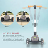 Baybee Phantom Baby Kick Scooter for Kids | Foldable 3-Wheel Kids Scooter with 3 Height Adjustable Handlebar, Music, LED PU Wheels & Rear Brake | Runner Skating Scooter for Boys & Girls 2–10 Years (Grey)