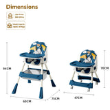 R for Rabbit Sugar Doodle Plus 3-in-1 Convertible High Chair for Babies & Kids – Rocking Chair, Compact Fold, Dual Detachable Meal Trays, Suitable for 6 Months–5 Years (Indigo Dye)