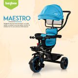 Baybee Maestro 2-in-1 Baby Tricycle for Kids | Smart Kids Trike with Parental Push Handle, Cushioned Seat, Canopy & Safety Guardrail | Baby Cycle for 2–5 Years (Blue)