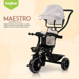 Baybee Maestro 2-in-1 Baby Tricycle for Kids | Smart Kids Trike with Parental Push Handle, Cushioned Seat, Canopy & Safety Guardrail | Baby Cycle for 2–5 Years (White)
