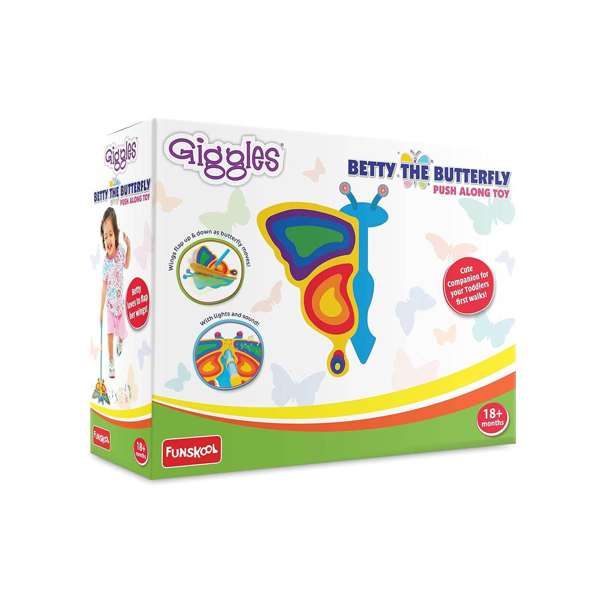 Giggles Funskool Betty The Butterfly, Educational Push Along Toys for Kids, Encourages Learning & Development, Fun Activity for Babies, Gift Set for Kid, Age 18+ Months - Timbuktoon