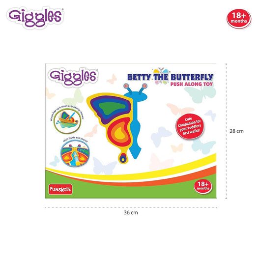 Giggles Funskool Betty The Butterfly, Educational Push Along Toys for Kids, Encourages Learning & Development, Fun Activity for Babies, Gift Set for Kid, Age 18+ Months - Timbuktoon