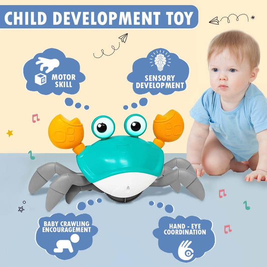 Electric Crawling Crab Toy – Interactive Musical Movement Toy for Infants & Toddlers (6-12 Months) Electric Musical Toy with Auto-Direction Change - Timbuktoon