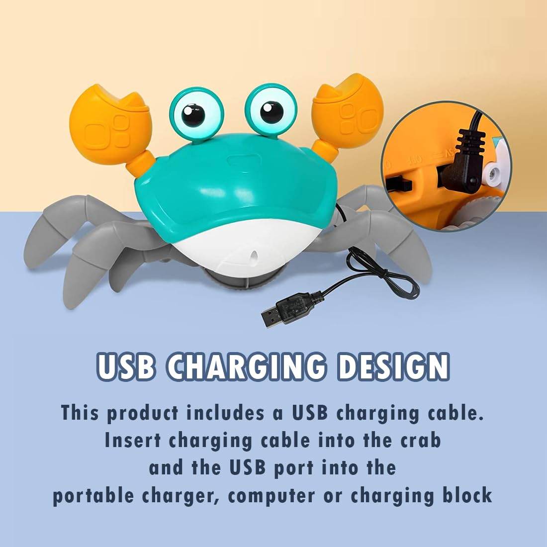 Electric Crawling Crab Toy – Interactive Musical Movement Toy for Infants & Toddlers (6-12 Months) Electric Musical Toy with Auto-Direction Change - Timbuktoon