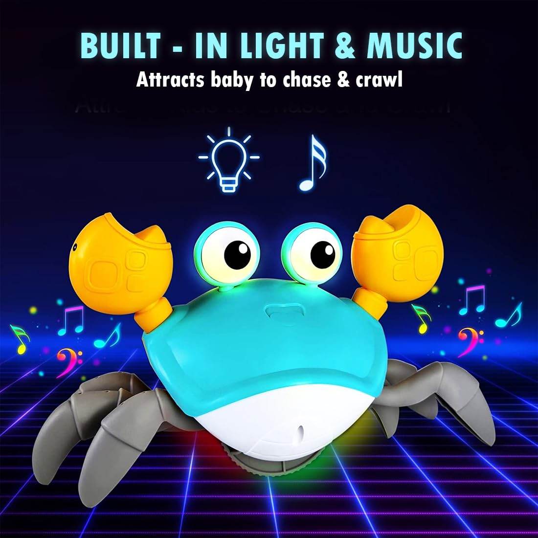 Electric Crawling Crab Toy – Interactive Musical Movement Toy for Infants & Toddlers (6-12 Months) Electric Musical Toy with Auto-Direction Change - Timbuktoon