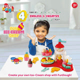 DOUGH Funskool-Fundough Playset Ice Cream Shop, Make ice-Cream with Colourful, molds and extruder, Multicolour, Dough, Toy, Shaping, Sculpting, 3 Years - Timbuktoon
