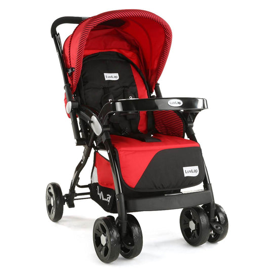 LuvLap Galaxy Baby Stroller – Soft Cushioned Seat, Multi-Level Recline, One-Hand Fold, Safety Harness (Red & Black) - Timbuktoon