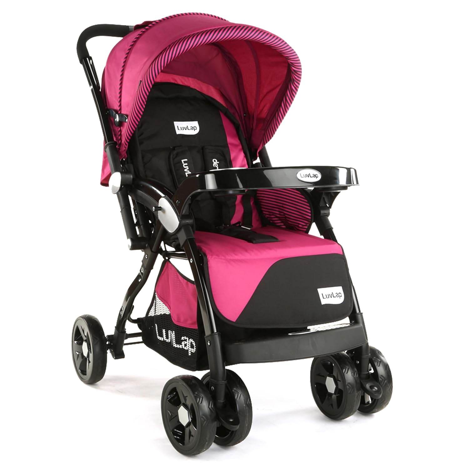 LuvLap Galaxy Infant Stroller – Soft Cushioned Seat, Multi-Level Recline & Secure Harness, Foldable Design for 0 to 3 Yrs (Pink & Black) - Timbuktoon