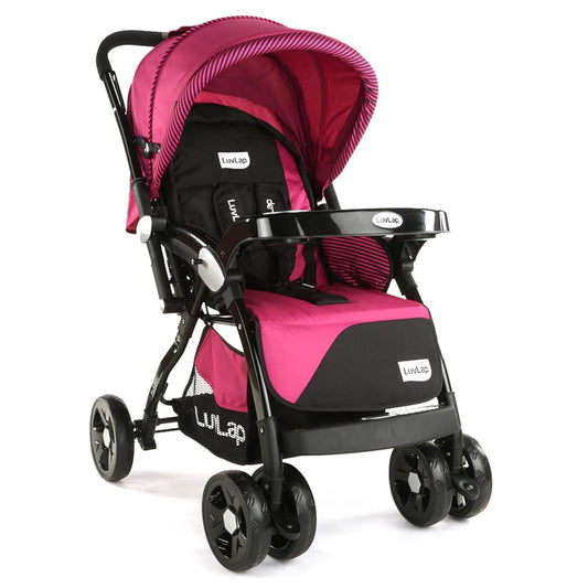 LuvLap Galaxy Infant Stroller – Soft Cushioned Seat, Multi-Level Recline & Secure Harness, Foldable Design for 0 to 3 Yrs (Pink & Black) - Timbuktoon
