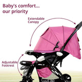 LuvLap Galaxy Infant Stroller – Soft Cushioned Seat, Multi-Level Recline & Secure Harness, Foldable Design for 0 to 3 Yrs (Pink & Black) - Timbuktoon