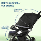 LuvLap Galaxy Infant Stroller – Cushioned Seat, Adjustable Recline & Safety Harness, Easy-Fold Design for 0 to 3 Yrs (Black) - Timbuktoon