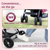 LuvLap Galaxy Infant Stroller – Soft Cushioned Seat, Multi-Level Recline & Secure Harness, Foldable Design for 0 to 3 Yrs (Pink & Black) - Timbuktoon